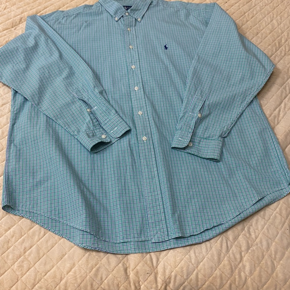 Ralph Lauren Double RL Aqua Checkered Button Down Shirt